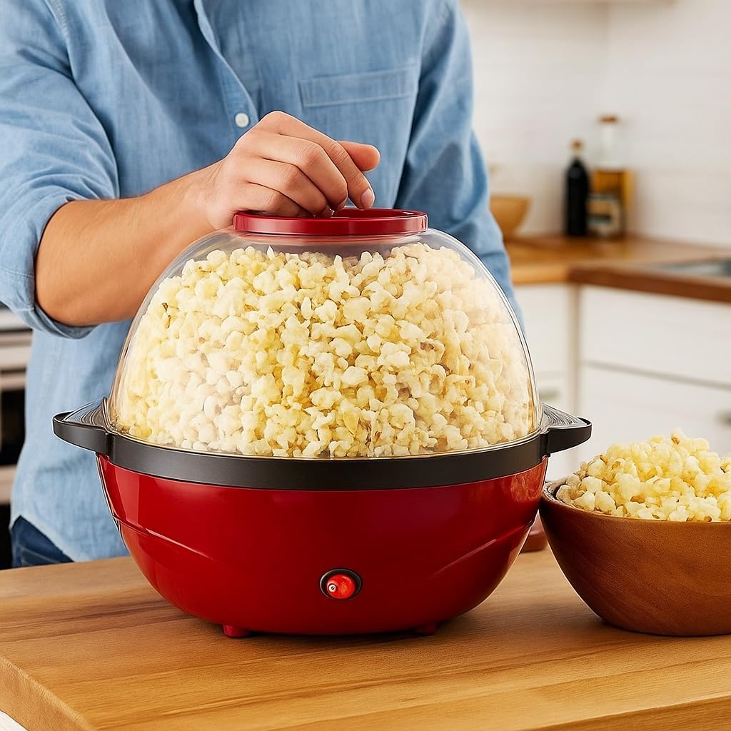 AARKRI SALES Electric Popcorn Maker Machine with Large Transparent Dome Cover, Non-Stick Heating Plate, One-Touch Operation and Quick Hot Air Popping for Home Movie Nights, Parties and Snacks-image-32