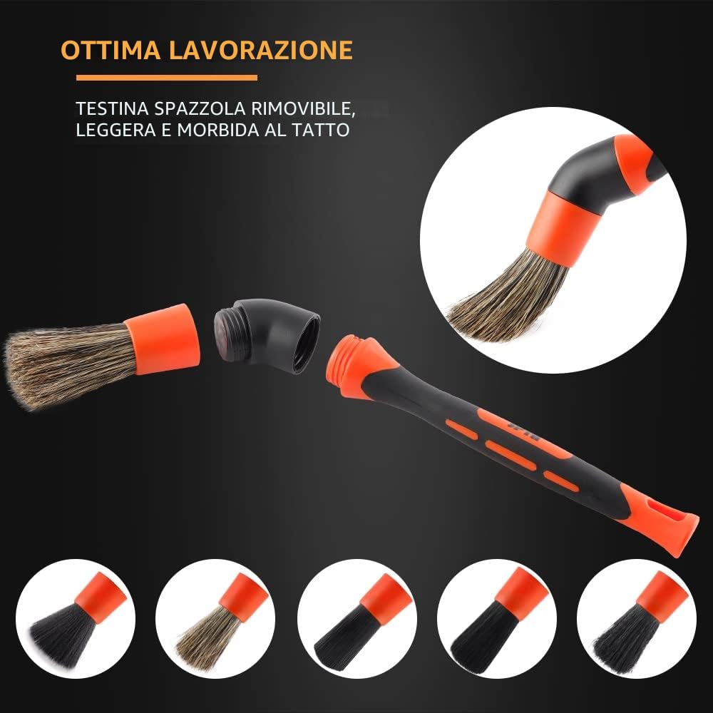SPTA Spazzola per Cerchioni, Set di 5 Pennelli detalles de automóviles Diferentes cepillos de pelo suave Kit con cabezal reemplazable para limpieza