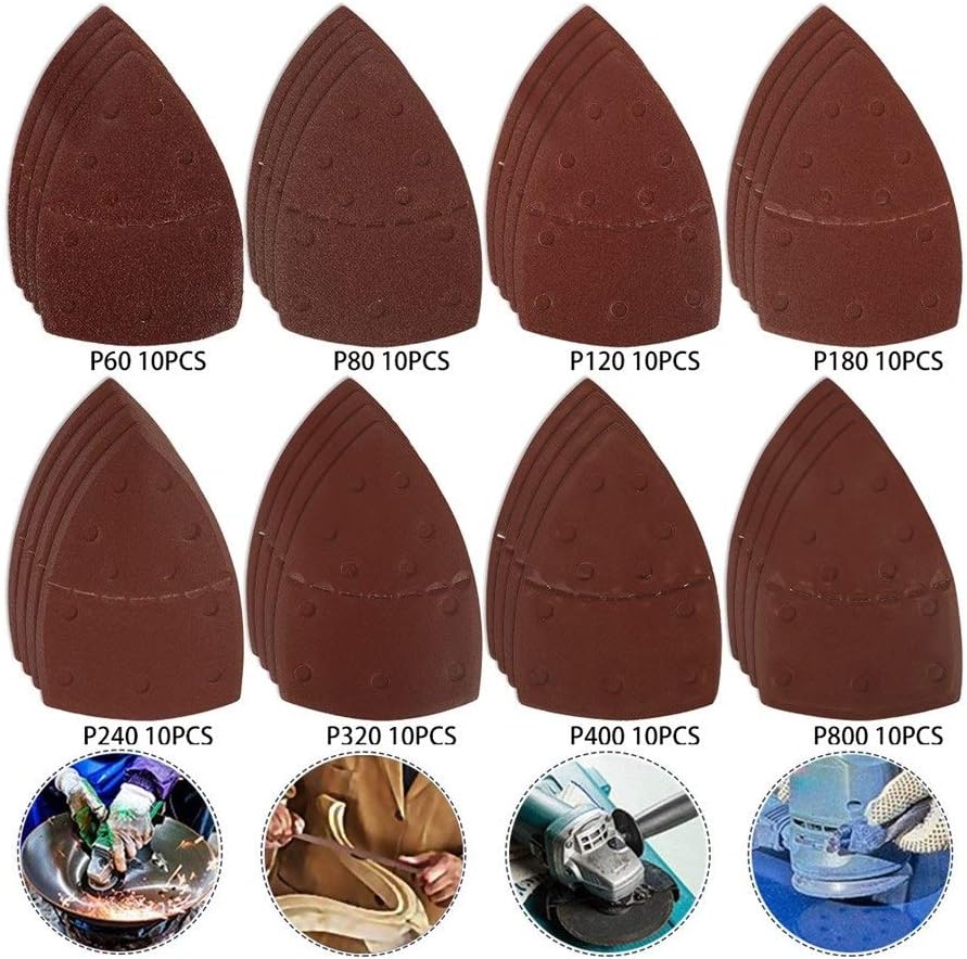 Sander Sandpaper 80pcs Sandpaper Paper Pad Set Saw Blade 60/80/120/180/240/320/400/800 Triangle Sander Sandpaper Electric Abrasive Tool Set