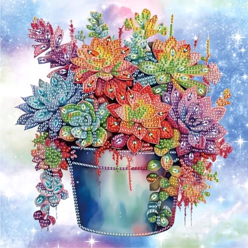 Image of AiYuanzsh 5D Special Shape Diamond Art Kits for Beginners, Diamond Art Painting Kits for Adults Succulent Pattern, Crystal Rhinestones Diamond Art for Home Wall Decoration Gift 12x12inch /30x30cm