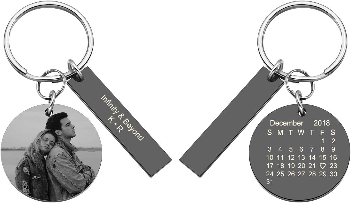 Personalized MasterCustom Photo & Calendar Keychain Customized Picture Round Pendant Keyring for Special Day Anniversary Birthday Gift