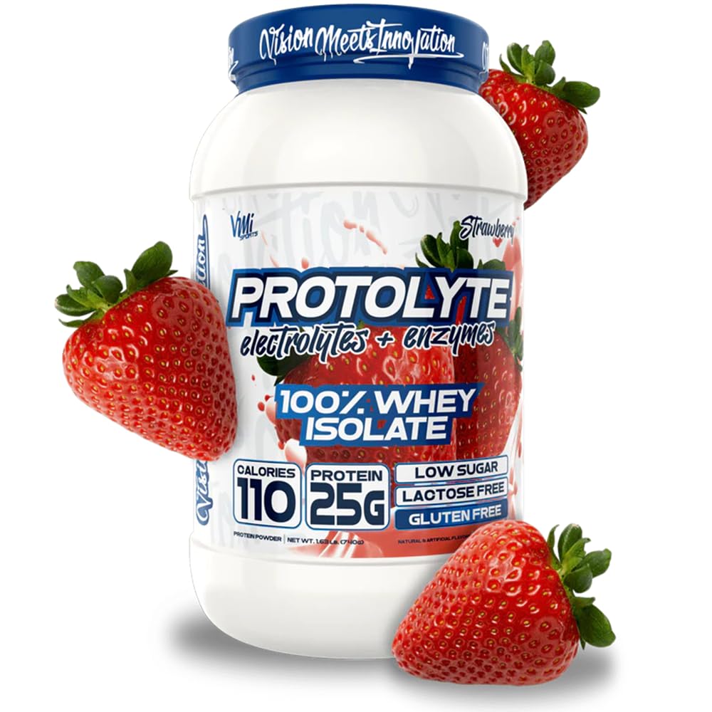 VMI Sports | ProtoLyte Whey Isolate Protein Powder | Low Calorie Whey for Weight Loss and Muscle Gain | Digestive Enzymes | Non-GMO (1.6 lb, Strawberry)