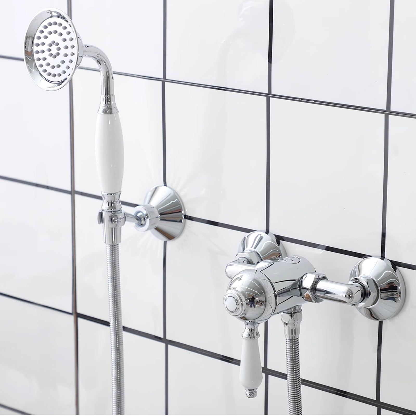 XJTNLB Griferia Bañera Vintage Grifo Ducha Pared Monomando Cromado Grifos Duchas de Baño con Alcachofa Grifo Mezclador Pared