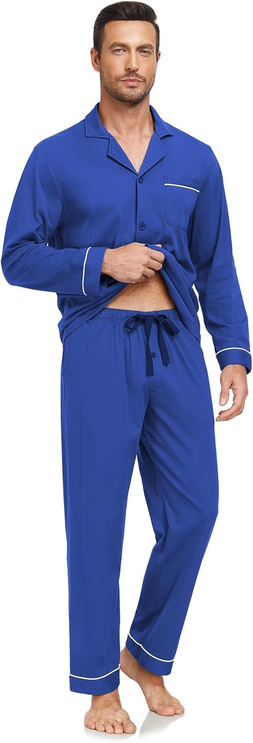 COLORFULLEAF Mens Pajamas Set 100% Cotton Long Sleeve Sleepwear Pajamas for Men Notched Collar Loungewear Pjs with Pockets - Image 5