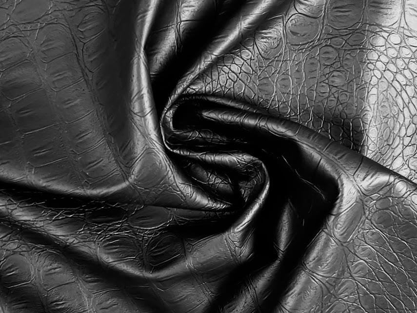 Faux Leather Alligator Skin PU Fabric Material Black 1/2MTR — image 1