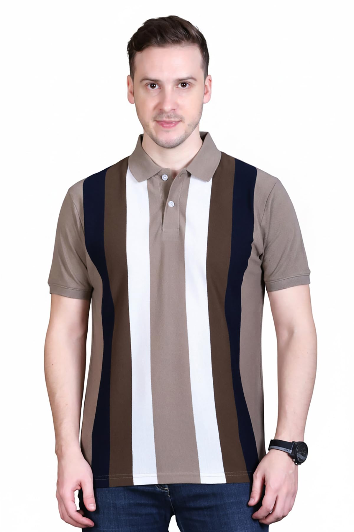 godfrey Striped Tshirt Shirts Men Cotton Polo T Shirt for Man with Pocket - Regular Fit Half Sleeve Collar T Shirts for Men-picture-29