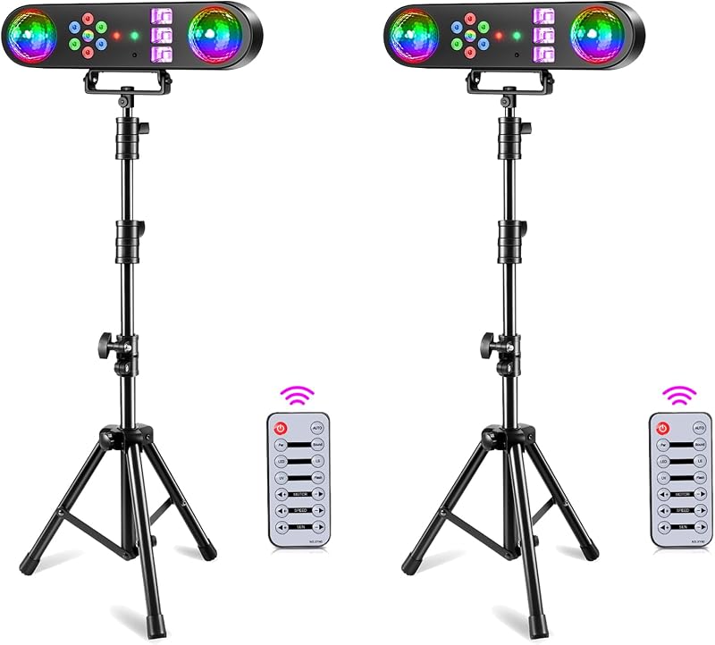 DJ Lights with Stand,5 in 1 Dj Lights for Parties Disco Ball Stage Party Light Set with Sound Activated Control, UV,Strobe, Dyeing, Led Par Light and Pattern Lighting for Bar Wedding Christmas-2PC