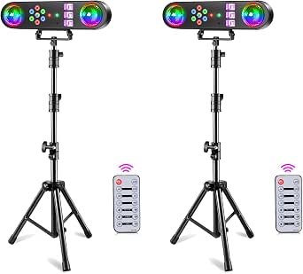DJ Lights with Stand, 5-in-1 Party Light Set with Sound Activated Control, UV, Strobe, LED Par and Pattern Lighting (2 Pack)