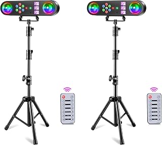 DJ Lights with Stand,5 in 1 Dj Lights for Parties Disco Ball Stage Party Light Set with Sound Activated Control, UV,Strobe, Dyeing, Led Par Light and Pattern Lighting for Bar Wedding Christmas-2PC