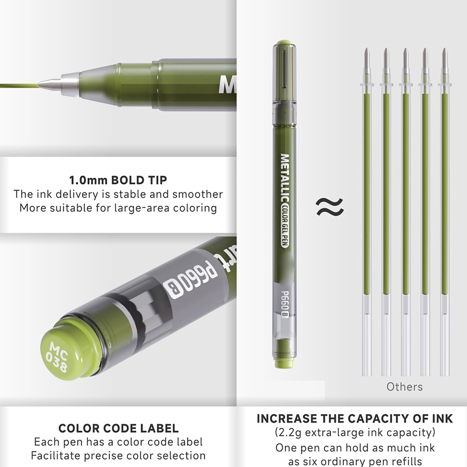 Penna gel metallizzata in 48 colori, professionale, per adulti, scarabocchiare, disegnare, fare schizzi, appunti e disegnare, per artisti