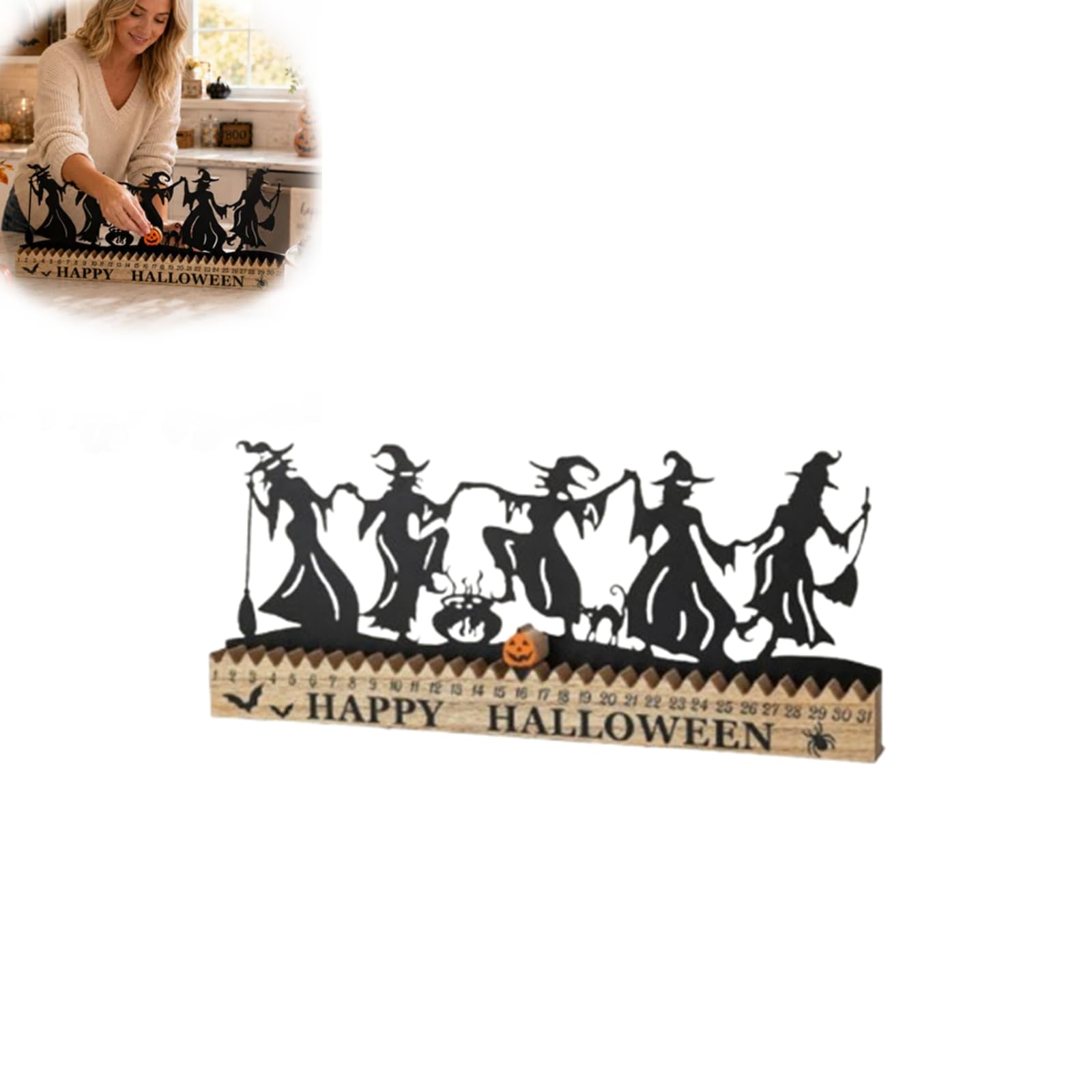 Witch Halloween Countdown Calendar,Interactive Dancing Witch Silhouette Calendar Countdown Table Decoration,Tabletop Decoration for Home Office Mantel Shelf (1PCS)