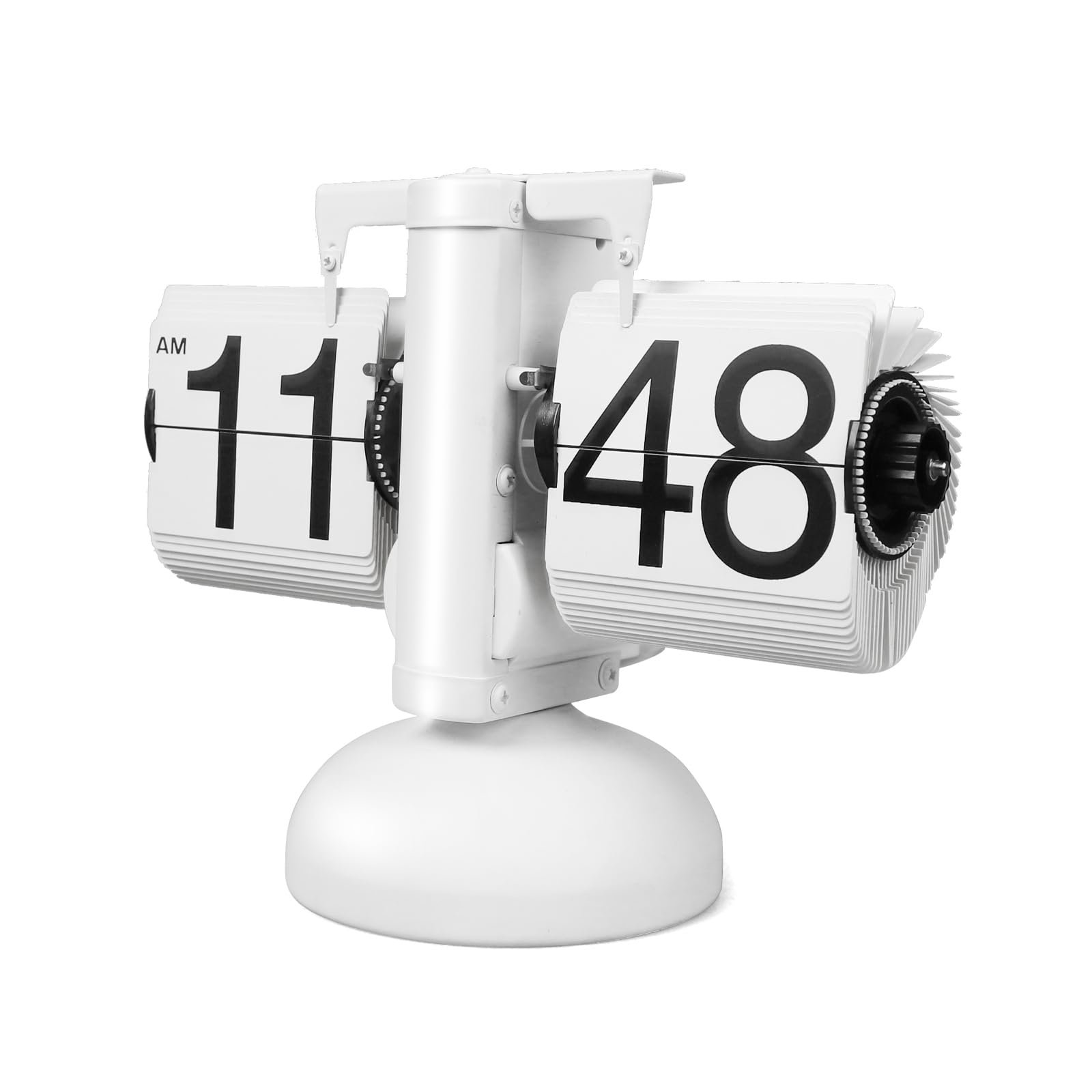 Flip Desk Clock, Retro Vintage Auto Flip Down Table Clock, Large Number Mechanical Battery Powered Internal Gear Operated Clocks for Home & Office Decor (White)