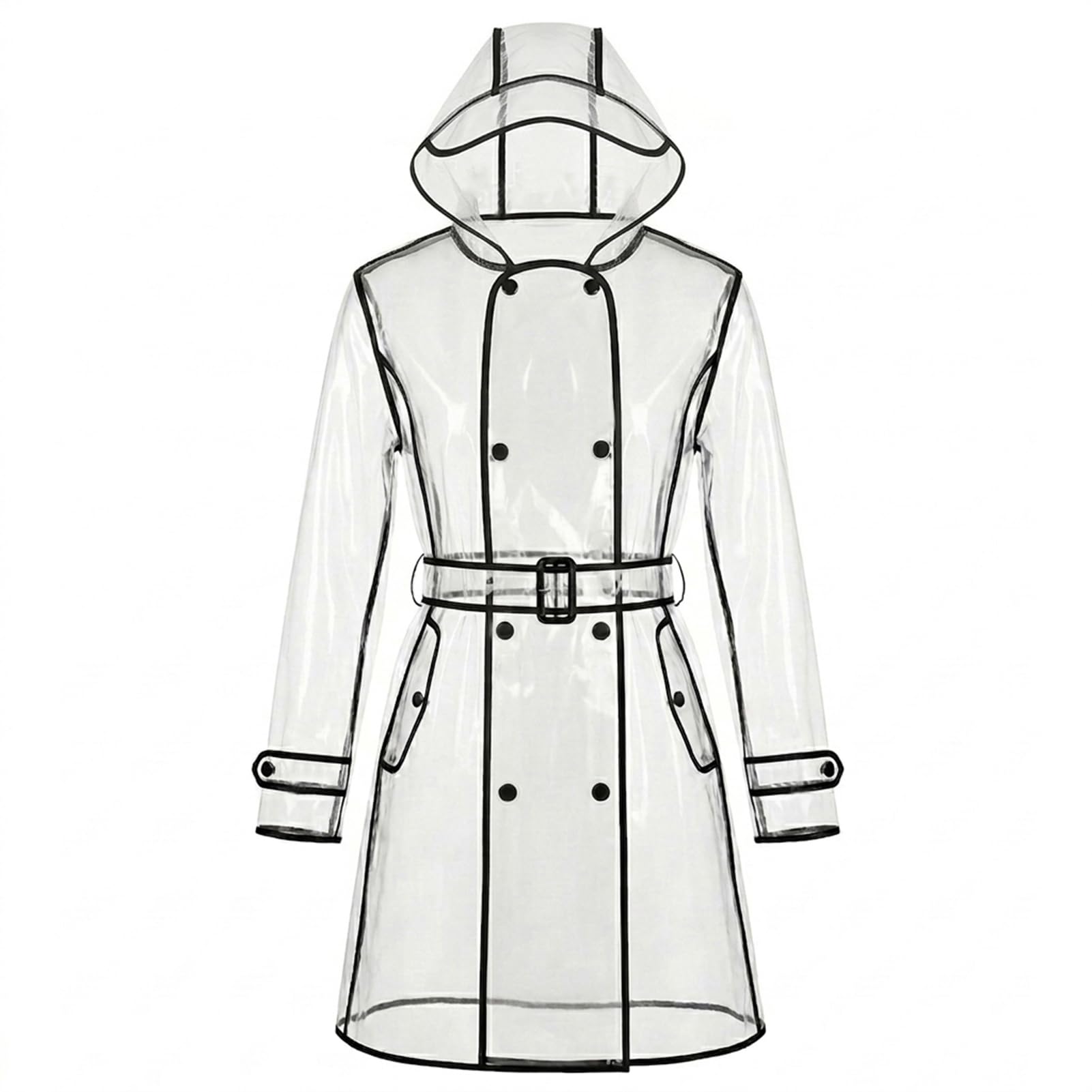 Manteau de pluie portable imperméable pour femme,Poncho transparent et réutilisable résistant à la pluie avec capuche et ceinture pour veste de pluie en plein air, transparent, Taille Unique