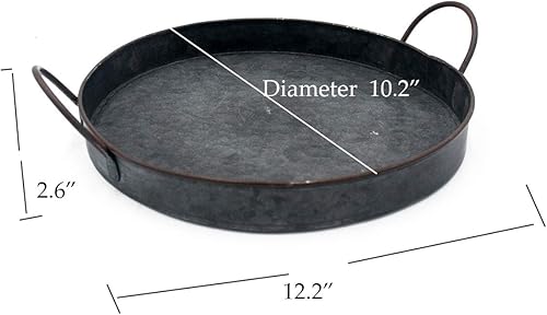 Miniatura 3 de Bandeja redonda de metal galvanizado redondo de 10,2 pulgadas con asas