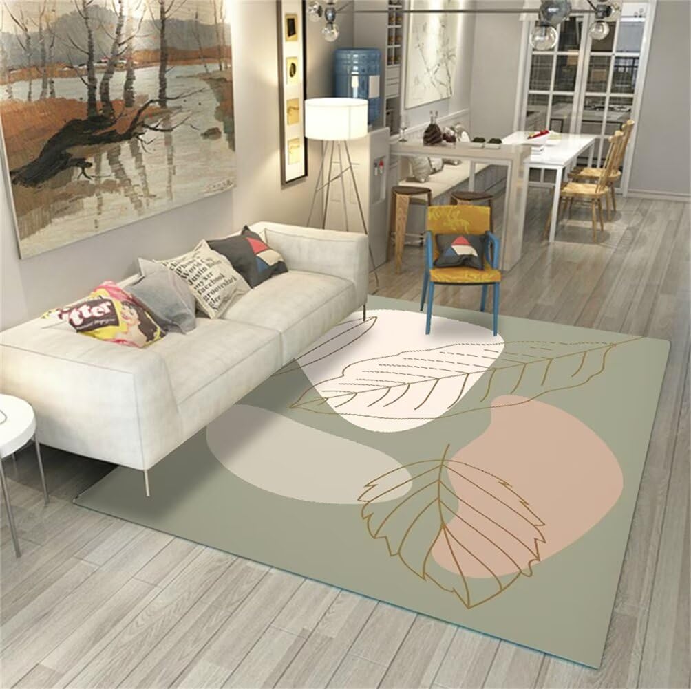 Tapis chambre ado garcon 180x230cm vert lavable à motif feuilles
