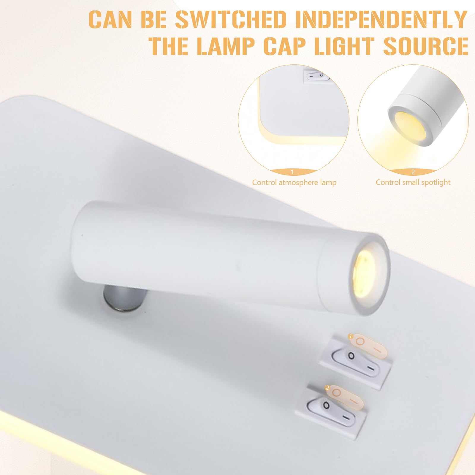 UrbanHomes Lampada da parete a LED, 12W Lampada da Lettura Sul Comodino con interruttore Porta di ricarica USB, Applique da Corridoio per hotel in camera da letto (Luce Calda 3w + 9w) (Bianco)
