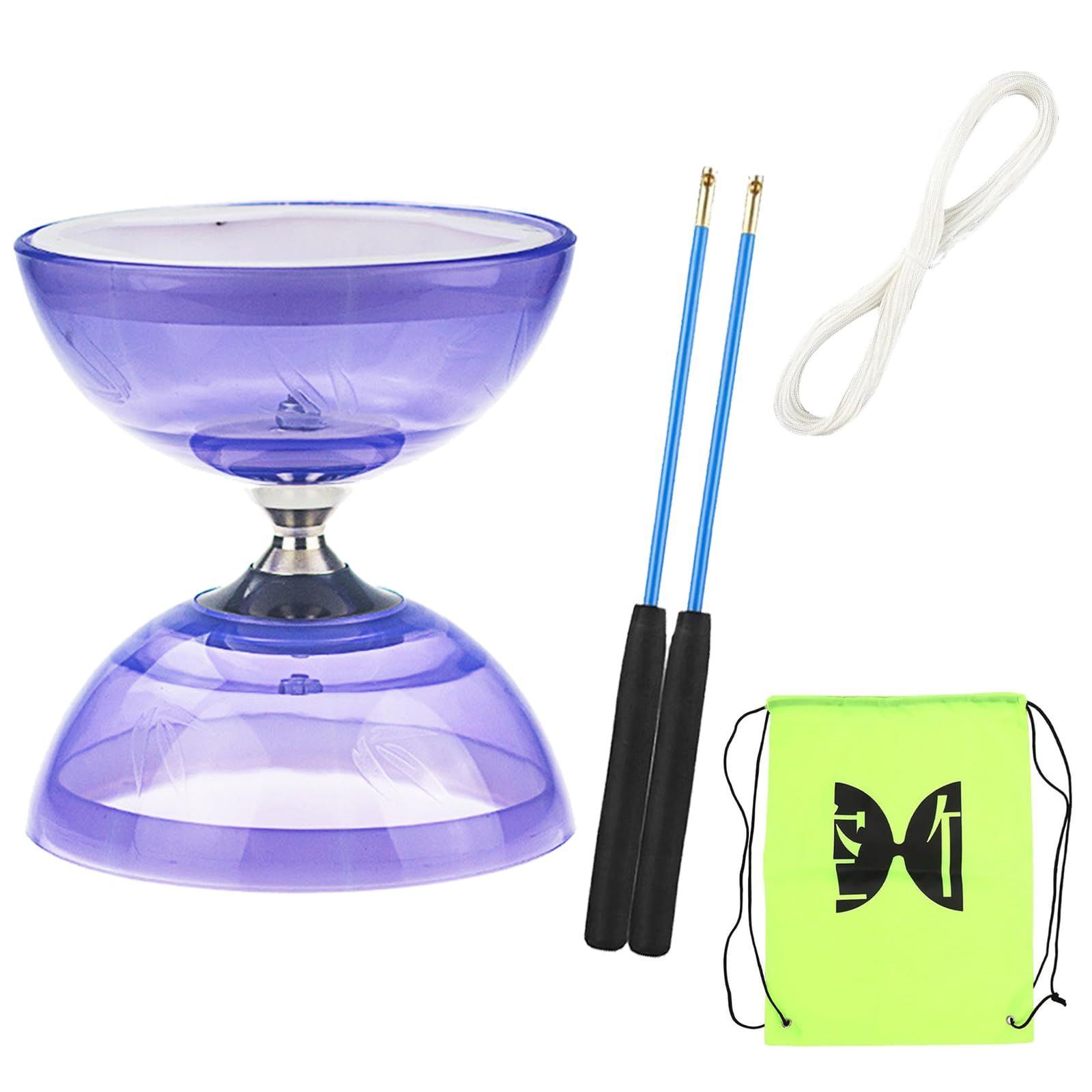 Triple Bearing Diabolo Set with Professional Sticks, 10m Spare String and Mesh Carry Bag, Ball Bearings Juggling Set, Purple