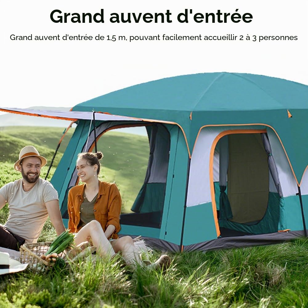 Tente de camping pour 4 à 6 personnes, avec 2 chambres et 1 salon, 310 x 210 x 180 cm, tente familiale, tente de glamping avec sol de tente amovible, pour le camping, les voyages