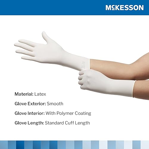 Vista 3 de McKesson Perry Performance Plus - Par de guantes quirúrgicos de látex desechables y estériles, longitud extendida
