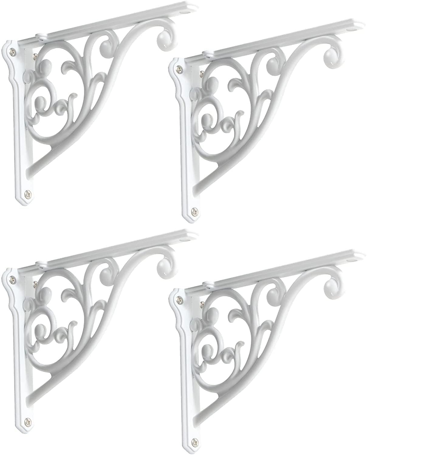 Shelf Brackets 4 Inch 4 Pack Heavy Duty White Wall Bracket Victorian Kitchen Decorative Rack Shelves, Shelf Bracket Available in 8 finishes. (4, White)
