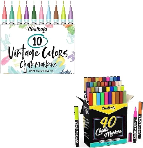 Paquete de Chalk Art - 10 marcadores vintage de 0.118 pulgadas + 40 marcadores de tiza de 0.0