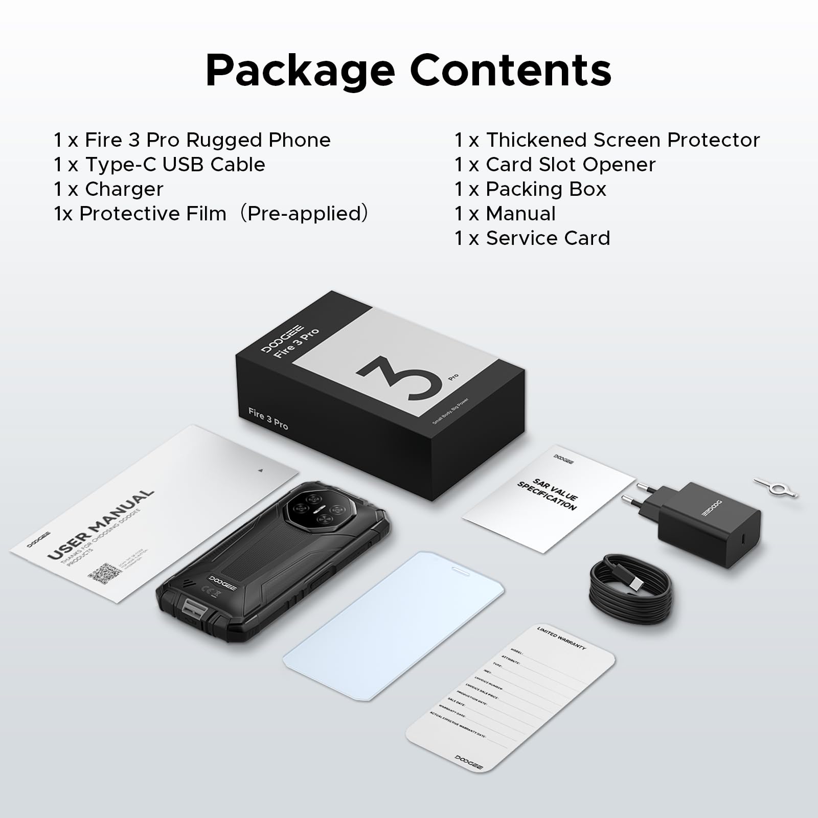 DOOGEE Fire 3 Pro Android 15 Rugged Phone,16GB+128GB/2TB Octa-Core Rugged Smartphone,8350mAh/18W,5.5" HD+ IPS Gaming Phones,16MP Camera,IP68/IP69K Waterproof Phone,Widevine L1/NFC/Face ID/GPS