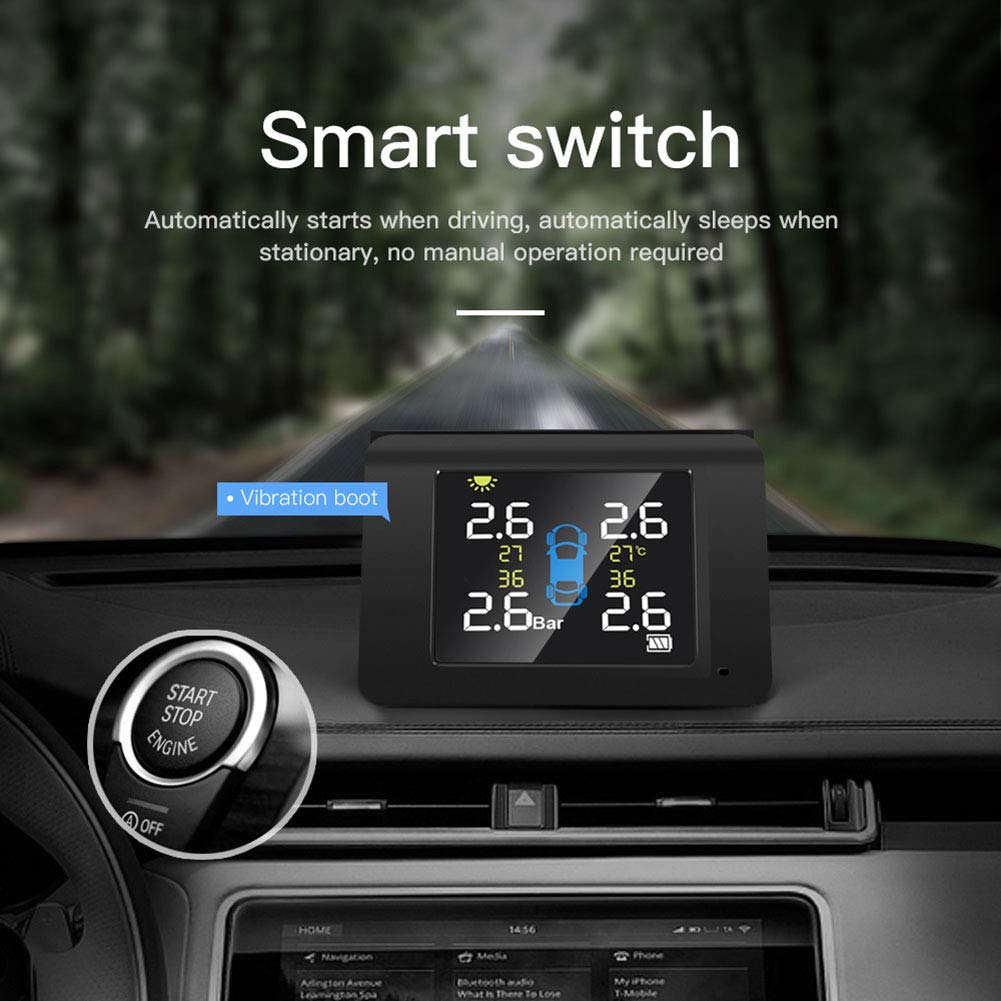 Tire Pressure Monitoring System, Wireless TPMS Tire Pressure Monitor System Solar Charger Lcd Display Auto Sleep Mode Trailer Truck Road Pickup 4 Sens