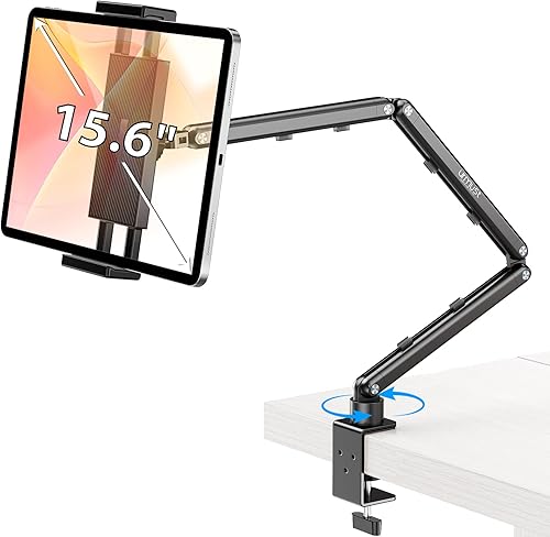 Urmust Tablet Stand for Desk, Adjustable iPad Holder Clamp Mount, 360° Rotation, Sturdy Aluminum Tablet Arm Mount for 4.7"-15.6" iPad Pro/Air/Mini,