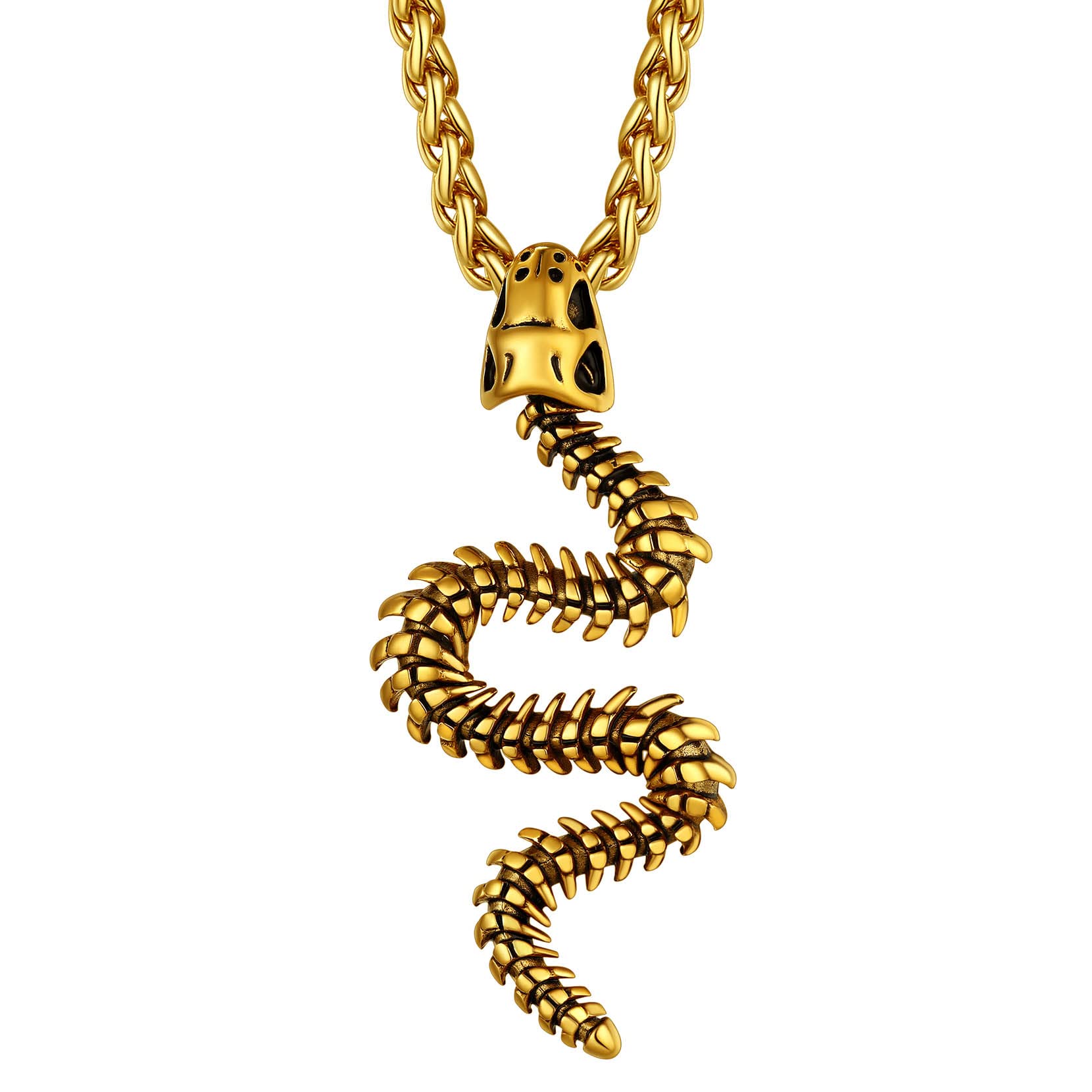 Richsteel3D Python Snake Necklace, Cobra Snake Dog Tag Pendant, Cool Gothic Halloween Necklaces Jewellery Gifts, Chain 22"-24", Send Gift Box