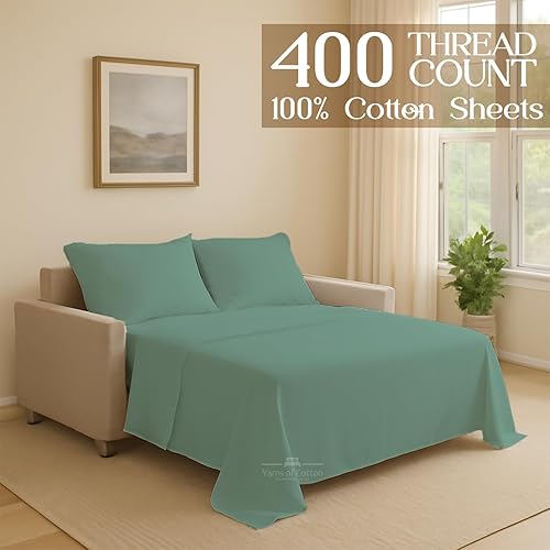 Miniatura 30 de Juego de 4 piezas para sofá cama, 100% algodón de 400 hilos, sábana bajera con bolsillos profundos, suave, sin arrugas y transpirable, calidad