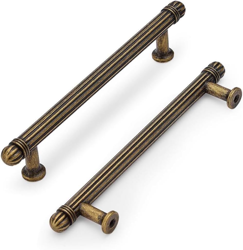 HARPOON 10 Pack Kitchen Cabinet Handles,Vintage Cabinet Bar Pulls, Drawer Handles Classic Home Hardware, 5 inch Hole Center, Antique Brass