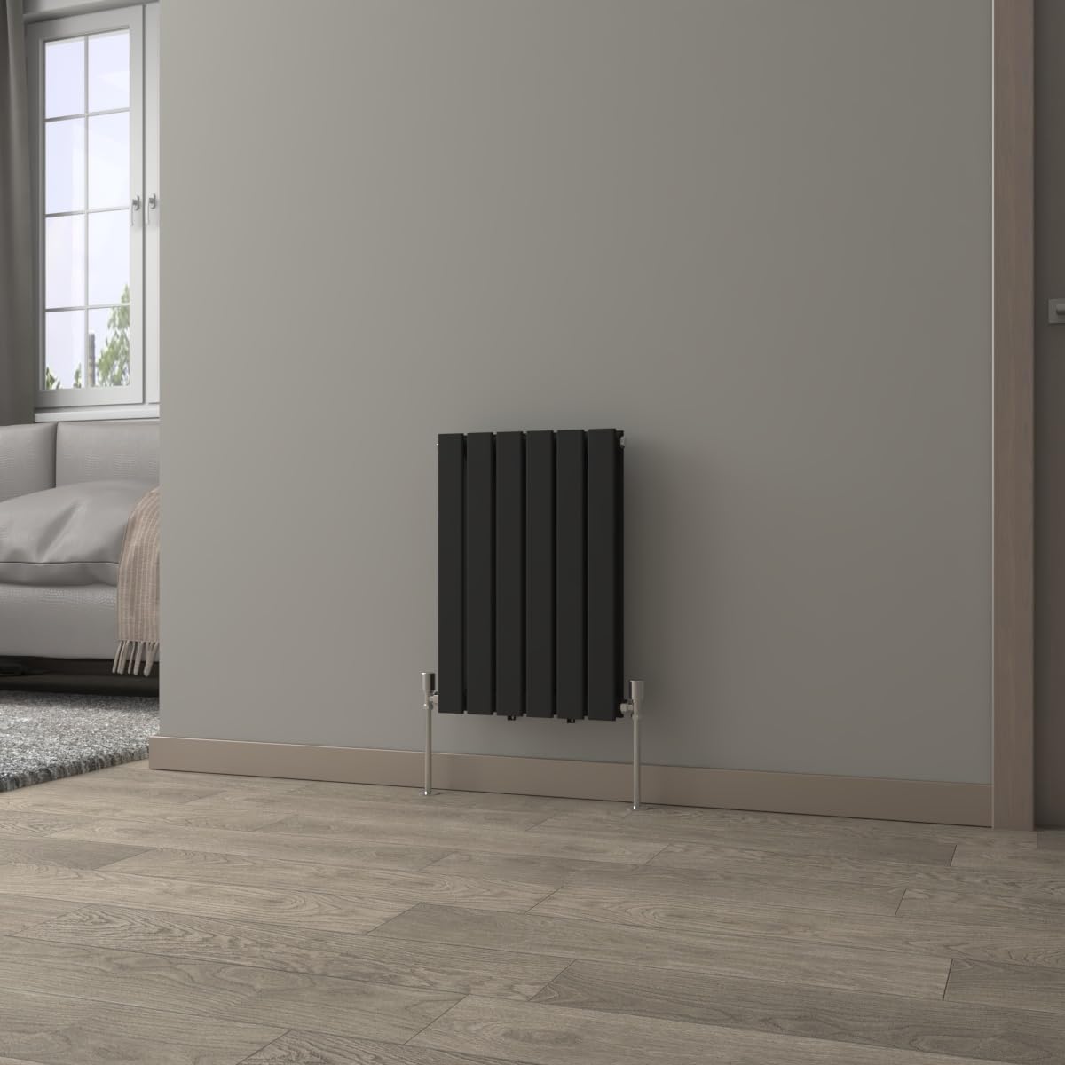 NRG Black Horizontal Radiator 600x408mm Double Flat Panel Central Heating