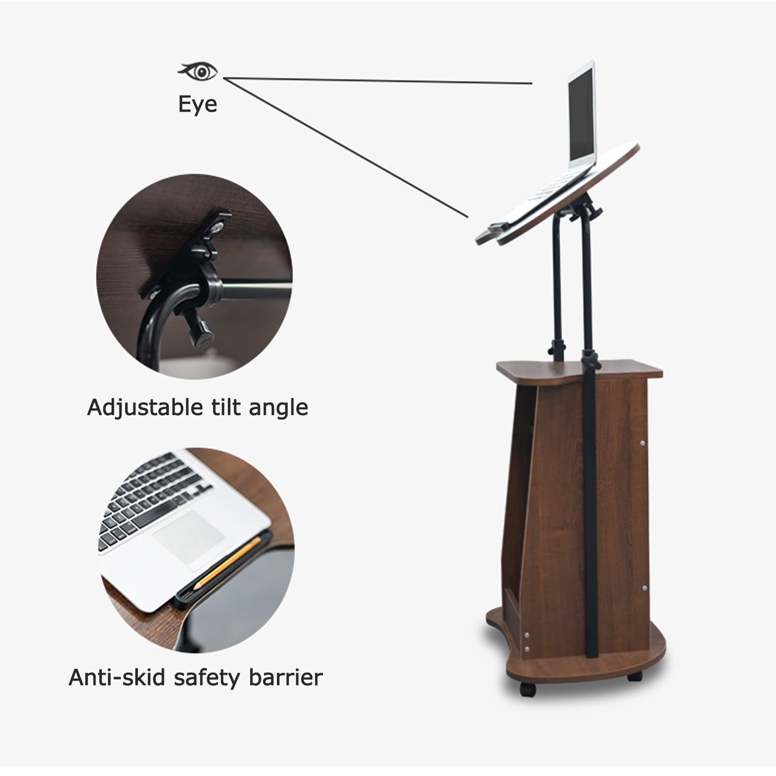 Pupitre Mobile Moderne - Pupitre De Sol À Hauteur Réglable pour Salles De Classe Et Événements - Qualité Supérieure - Conception Facilement Relevable - Table De(Marron-60 * 37 * 85Cm)