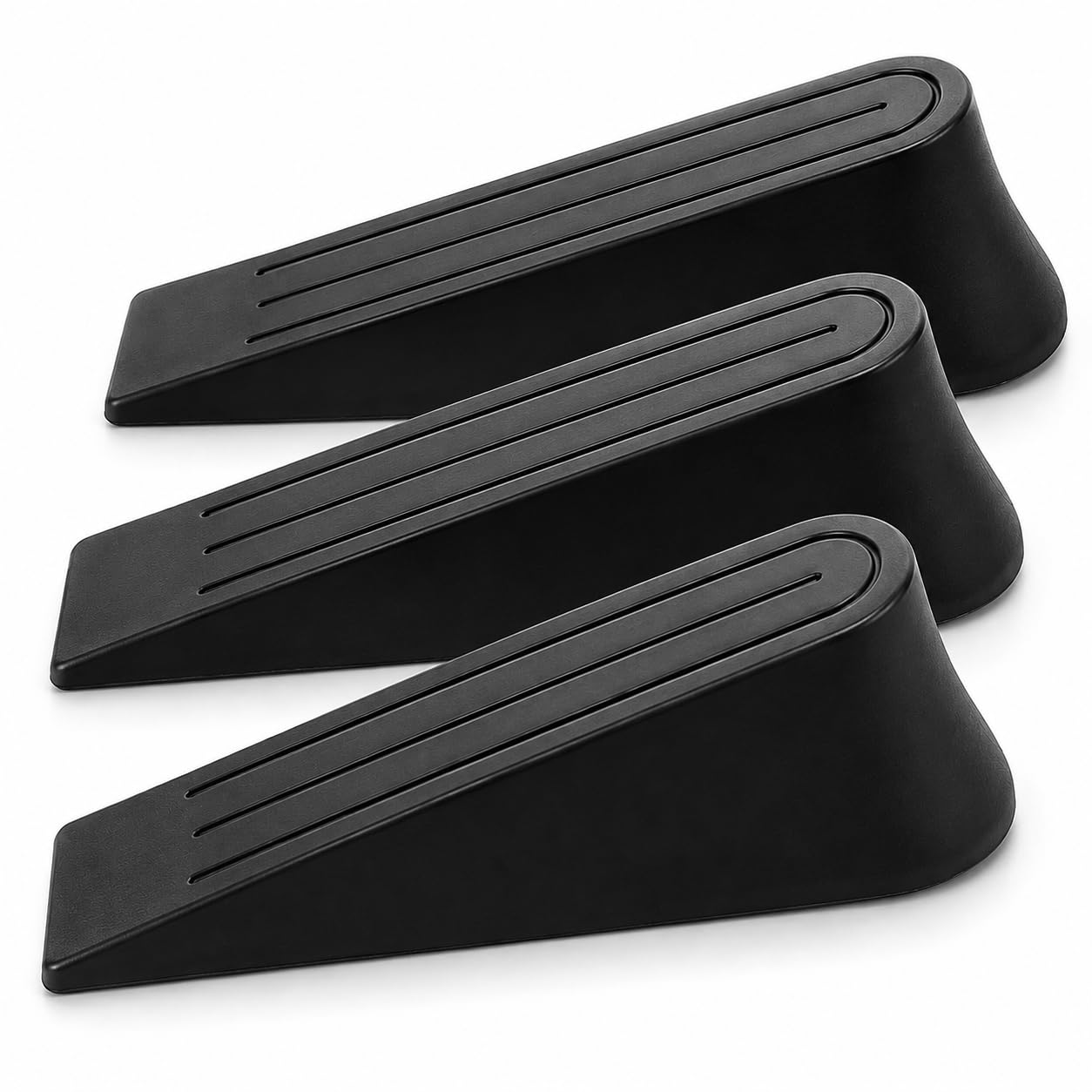 XORX Pack of 3 Rubber Door Wedge Stoppers, Heavy Duty Non-Slip Door Stops, Anti-Slip Flexible Rubber Door Holders for Home & Office, Protects Walls & Floors, Works on Wood, Tile, Laminate & Carpet