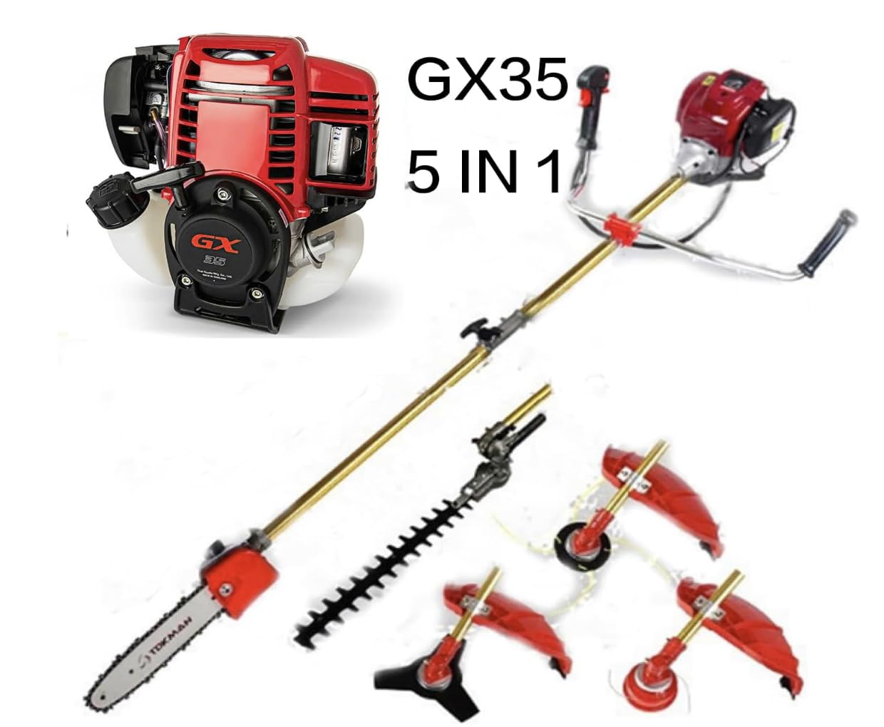 Gx35 - Desbrozadora 5 en 1 de gas, 4 ciclos, cortacésped