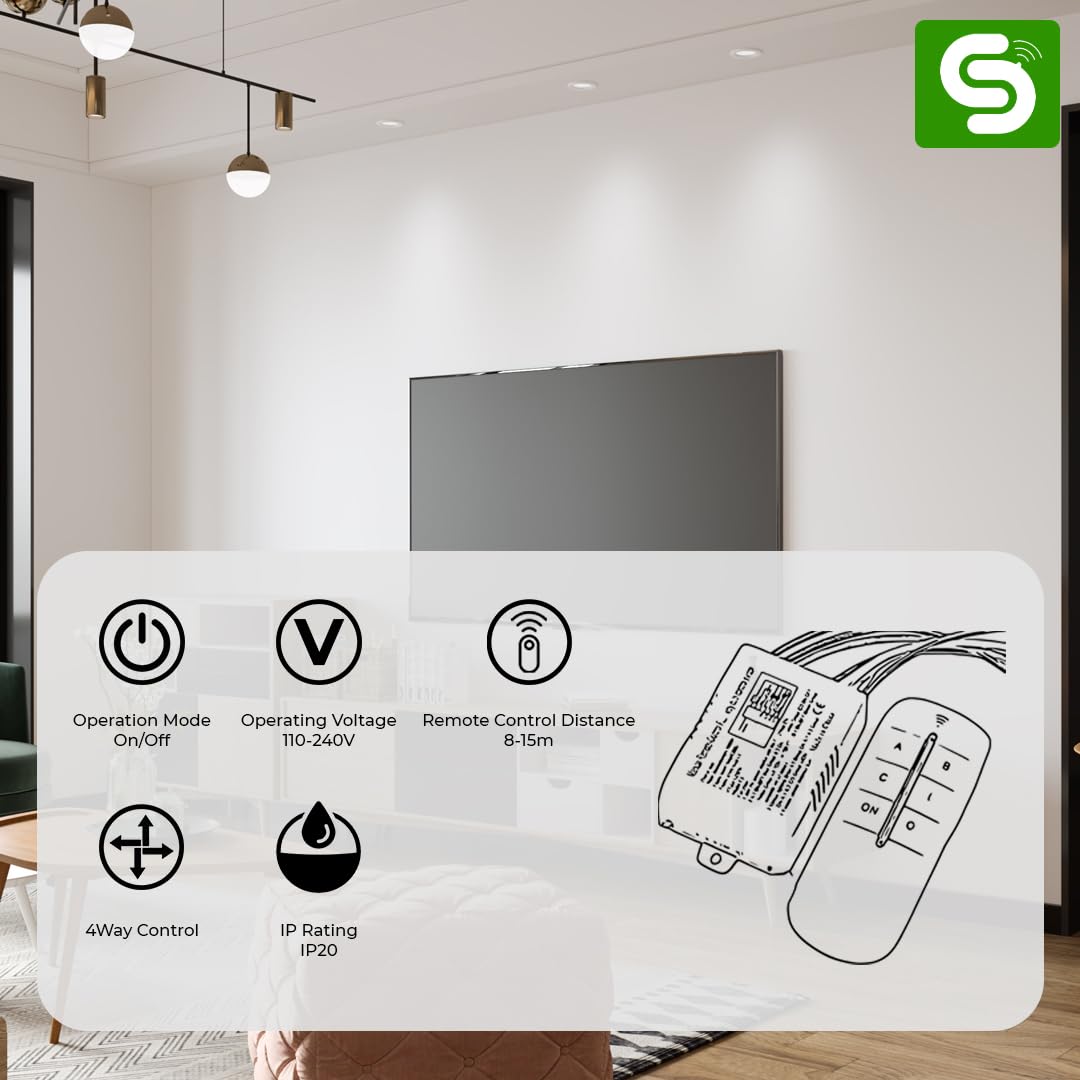 ESYSENSE 4-Way RF Remote Control Switch 220-240V for Lights & Fans ESY-TC35