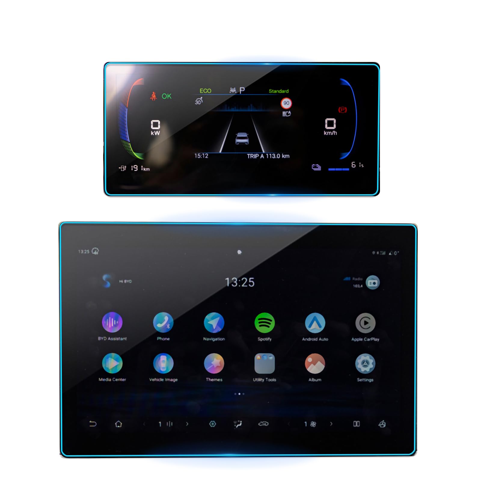 Pellicola protettiva in vetro temperato da 10,1 "+7" compatibile con BYD Dolphin Surf/Seagull 2025+ Navigation+Pannello strumenti pellicola protettiva – Pellicola protettiva in vetro temperato