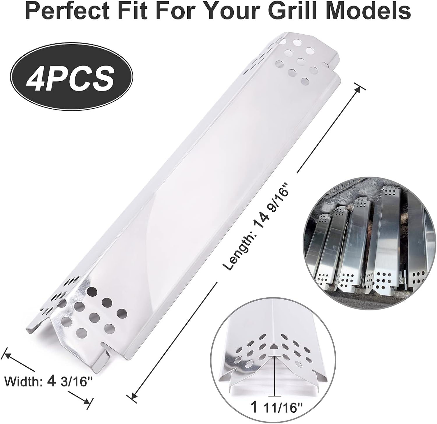 Criditpid Grill Grate Replacement for Nexgrill 4 Burner 720-0830H 720-0783E, Grill Heat Plate Parts for Home Depot Nexgrill 720-0888N, 720-0888, 720-0864, 720-0896B, Stainless Steel Grill Heat Tent