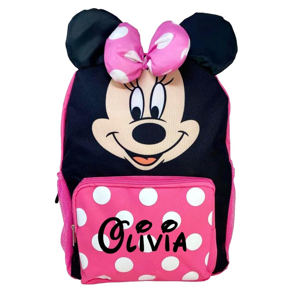 Personalized Minnie Mouse Backpack for Girls – Disney Pink Polka Dot Bow Kids School Backpack & Travel Book Bag, 16 Inch