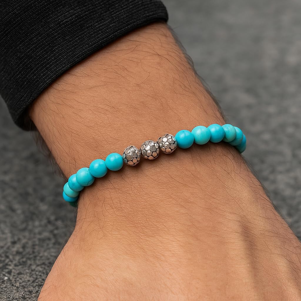 Kartini Studio Men's Bracelet, Turquoise Bracelet, Turquoise and Sterling Silver Bracelet