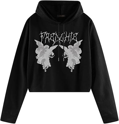 Amazon.com: Y2K - Camisas góticas para mujer, sudadera de gran tamaño,  sudadera con capucha de manga larga, lindas camisetas cortas casuales : Ropa,  Zapatos y Joyería