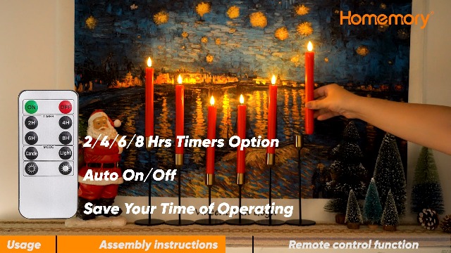 Image of Homemory 6 Pcs Flameless Taper Candles with Remote Timer Dimmer, Red Battery Operated Candlesticks Flickering, Plastic Led Taper Candles Realistic, 9.6 Inches for Party Holiday Celebrations Christmas