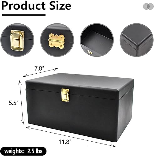 Miniatura 2 de Caja de almacenamiento grande de madera de 11.8 x 7.8 x 5.5 pulgadas con tapa con bisagras, color negro para zapatos, ropa, cocina, baúl de recuerdo