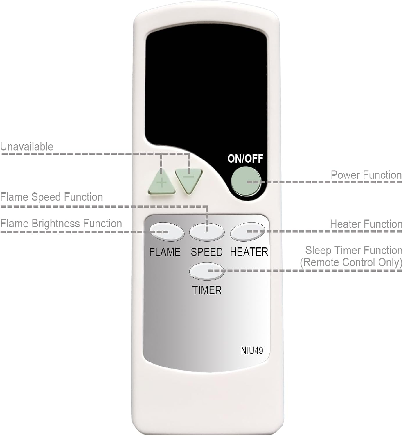 Replacement Remote Control for Style Selections Electric Fireplace 2408FM-23-273 3730310 (Part # RC-HE85EL01)