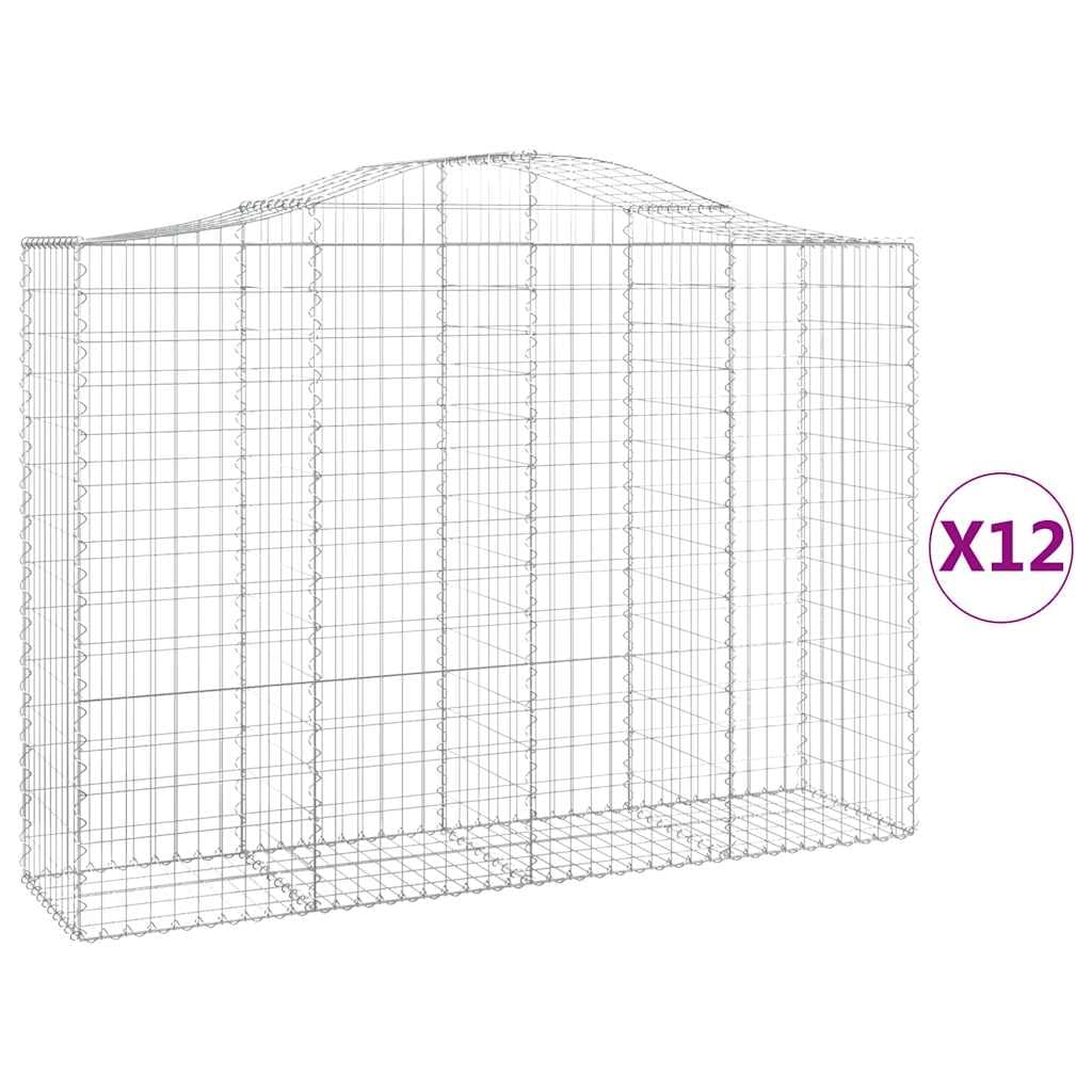 Gaviones con arco alto, 12 unidades, 200 x 50 x 140/160 cm, hierro galvanizado, para barreras de jardín y privacidad, como paredes decorativas de gaviones de alambre resistente con estable