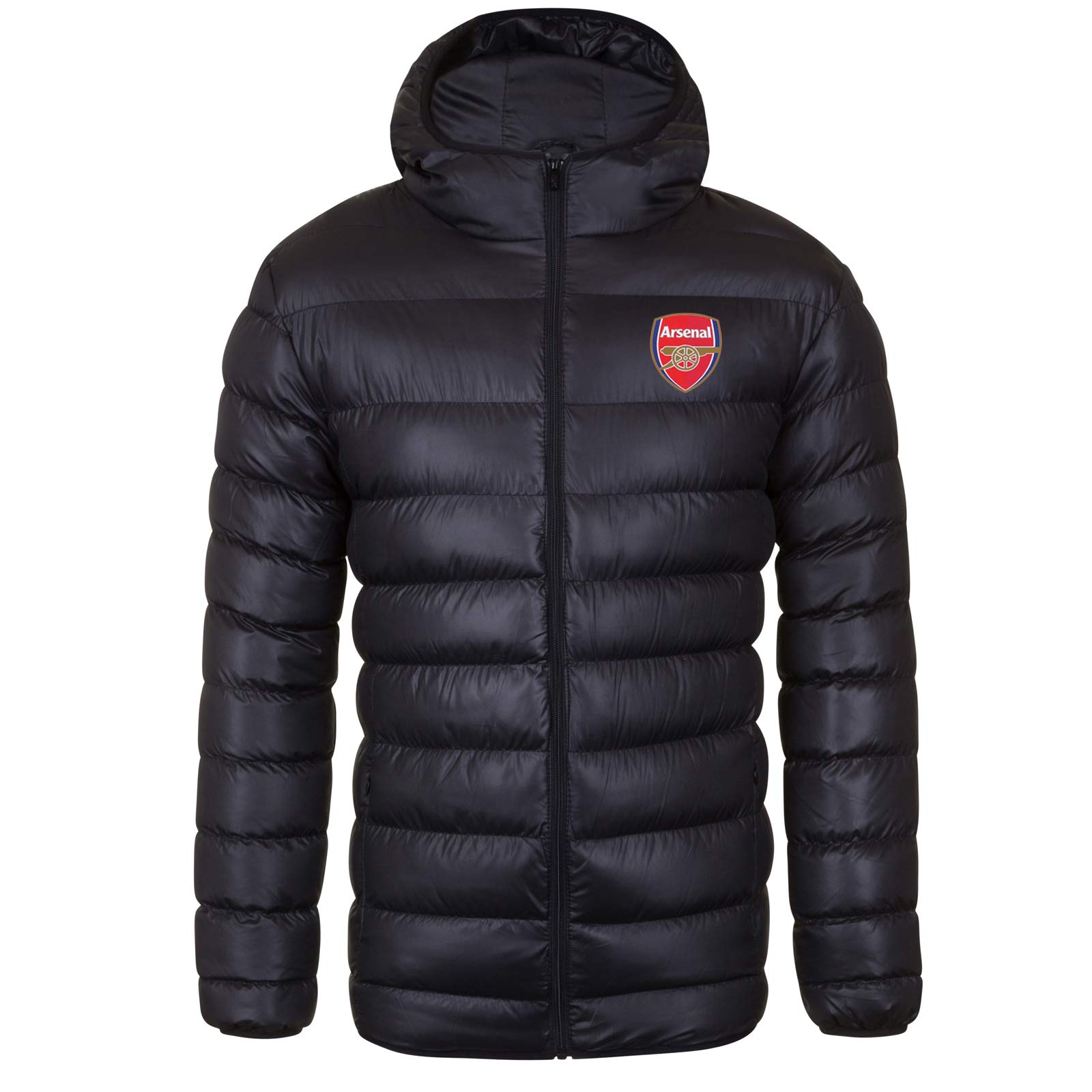 Arsenal Men's Black Crest F.c. Quilted Jacket Hooded Winter Coat Official Gift Xl