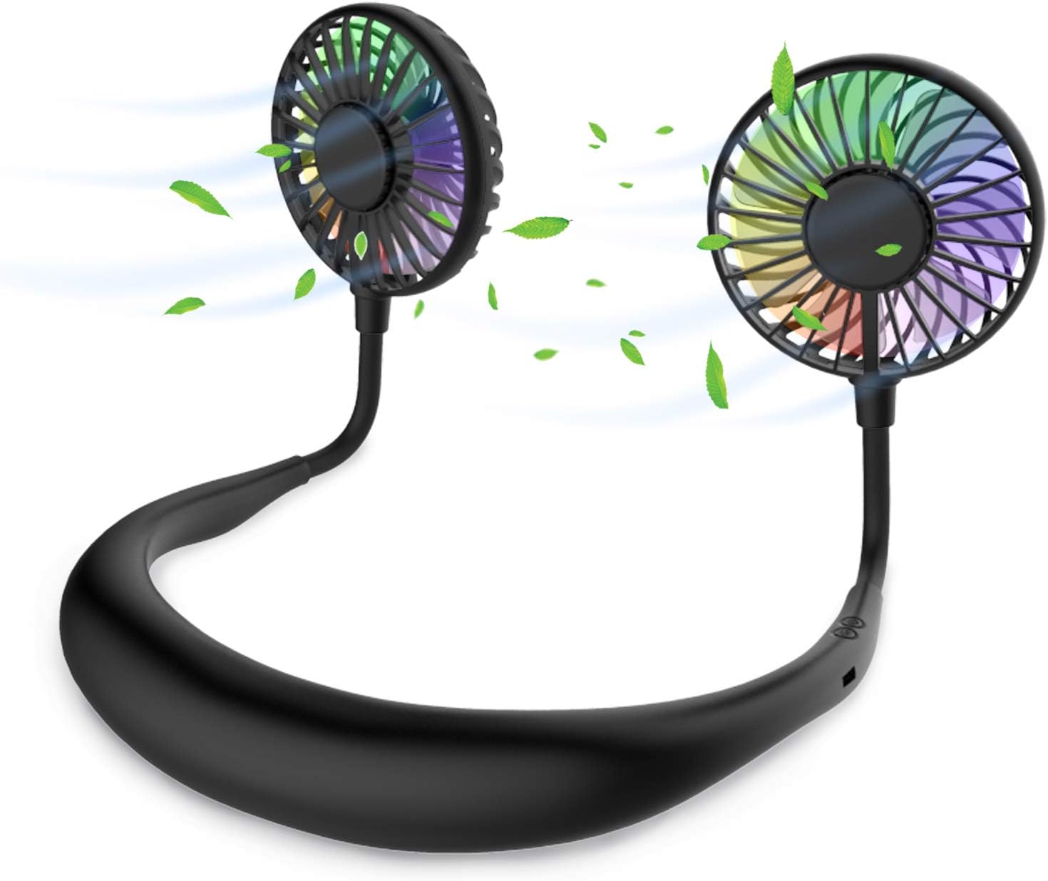 WOWGO Portable Hands-Free Personal Neck Fan, Cordless Noise-Free Rechargeable USB Fan for Camping, Travel and Office (black)