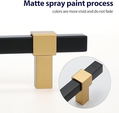 Miniatura 4 de Haliwu Paquete de 10 manijas de gabinete negras y doradas, tiradores de cajón de latón de 3 pulgadas, accesorios de cocina