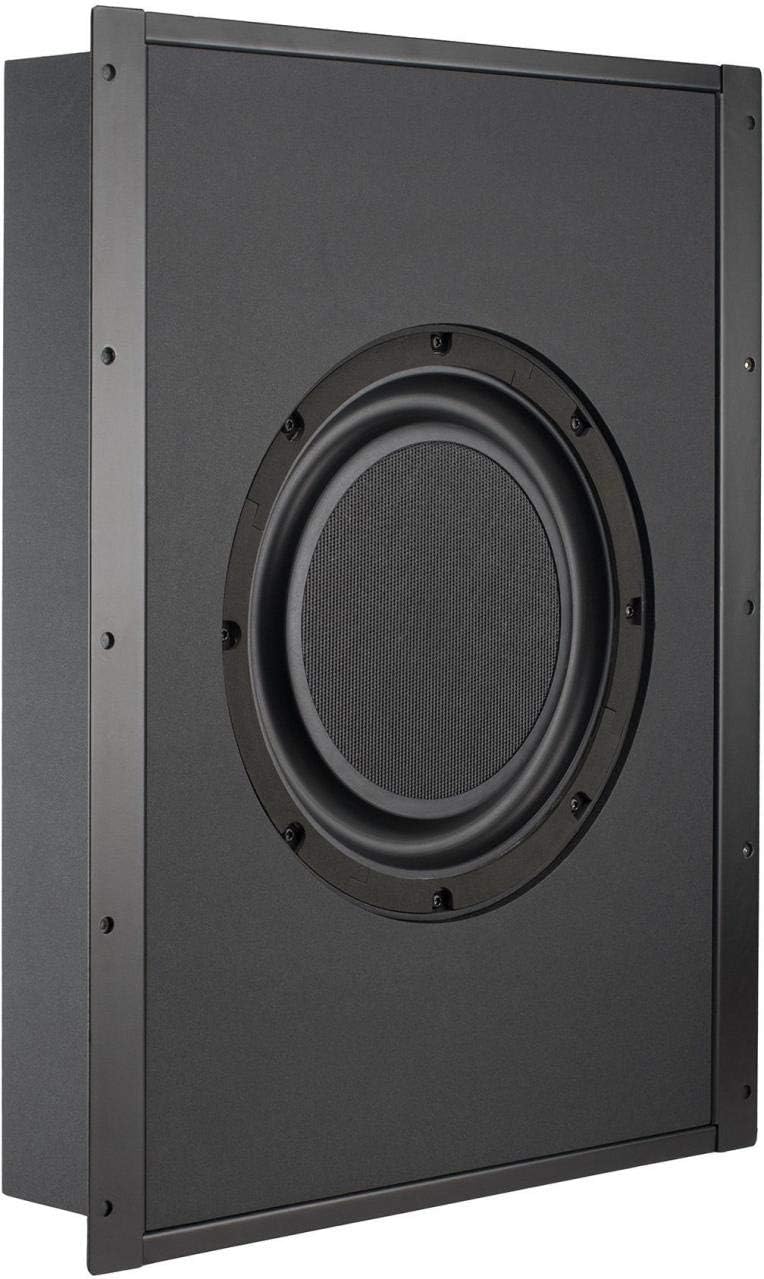 پاسي view of Jamo IW 610 SW In-Wall Subwoofer with the white magnetic grille partially attached