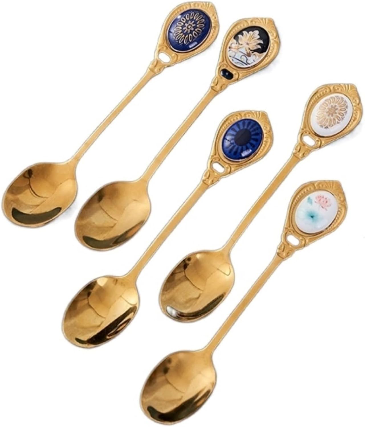 Spoons, Spoons 5-Piece Set Coffee Spoon Retro Small Stainless Steel Ceramic Handle Dessert Afternoon Tea Black Tea Spoon